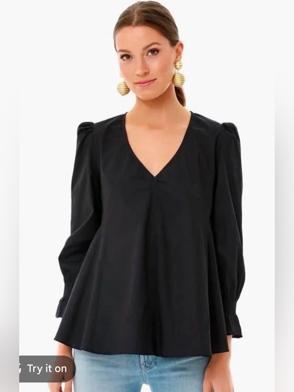 Tuckernuck Pomander Place Black Cotton Poplin Easton Blouse Preppy Capsule Basic